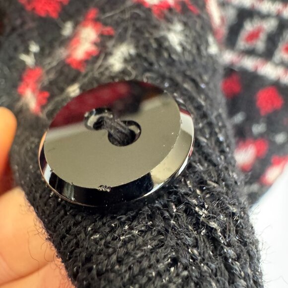 90s Vintage Dana Buchman Wool Mohair Blend Black Red Nordic Crop Cardigan Size M - Picture 14 of 15